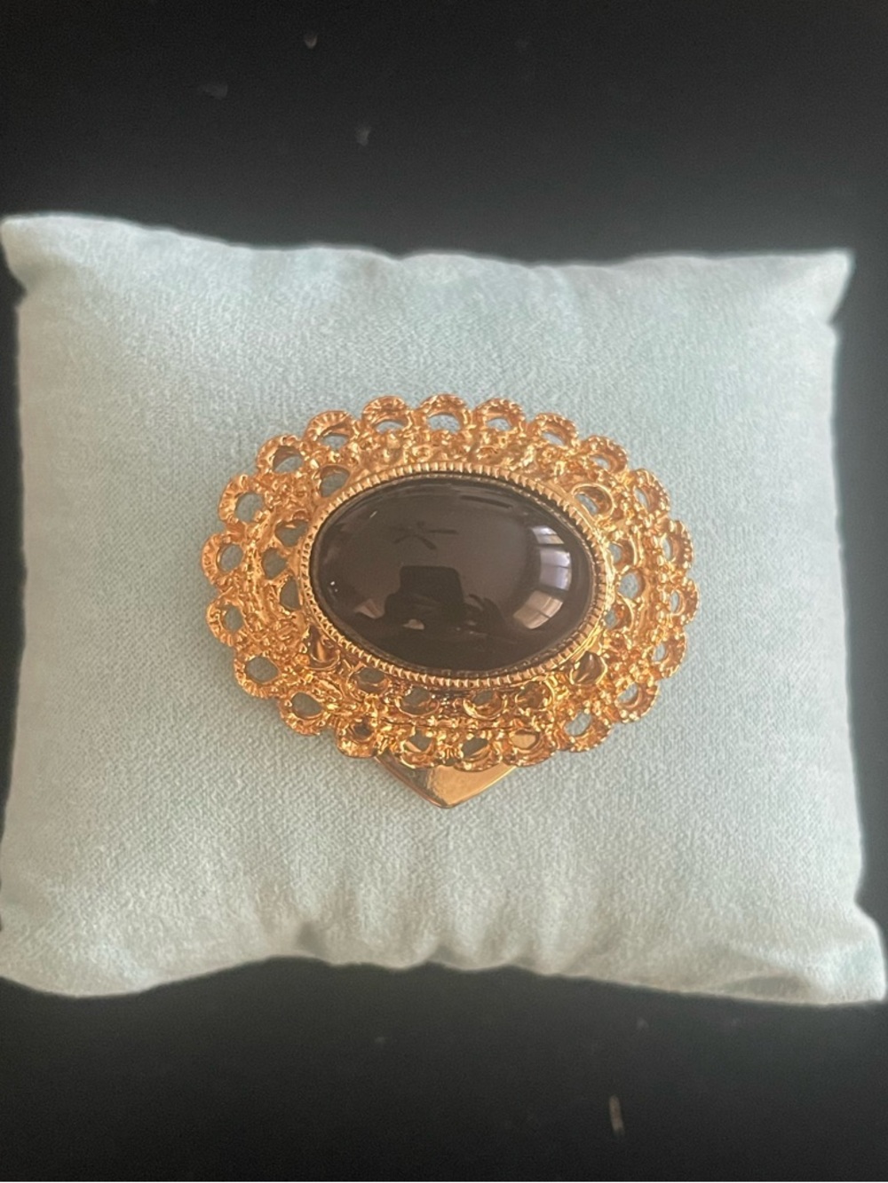 Gold-Tone Filigree Scarf Clip with Black Cabochon